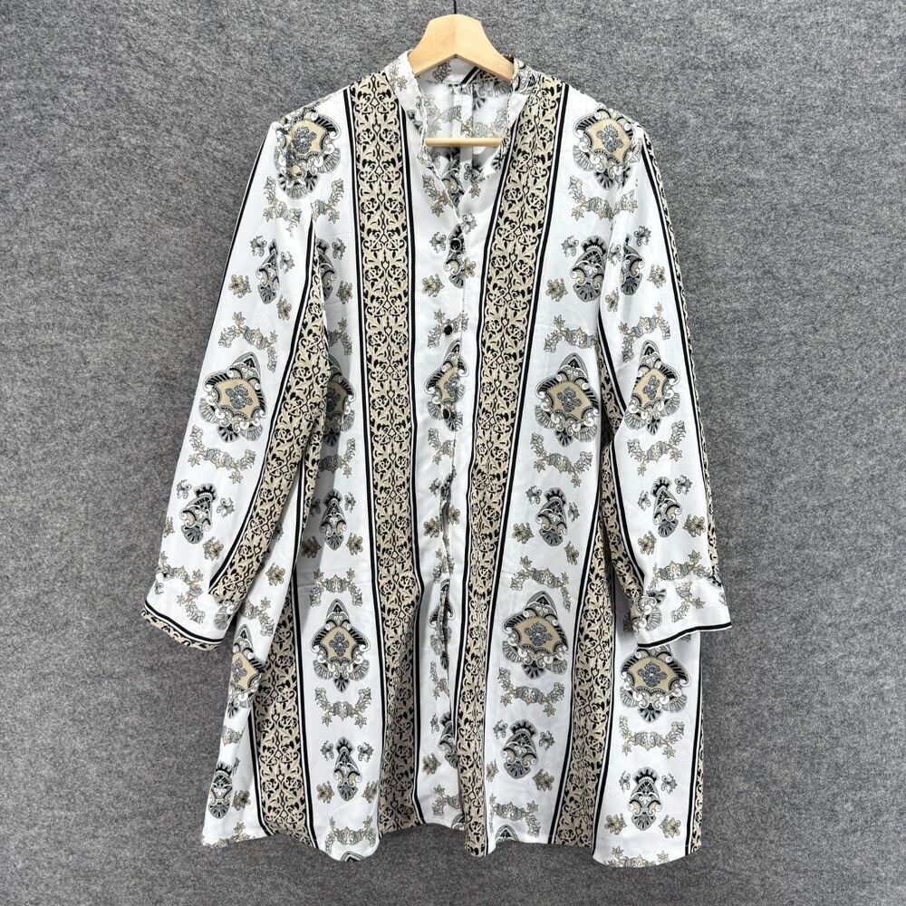 Unbranded Shirt Dress Women S Small White Striped Short Crew Neck Long Sleeve